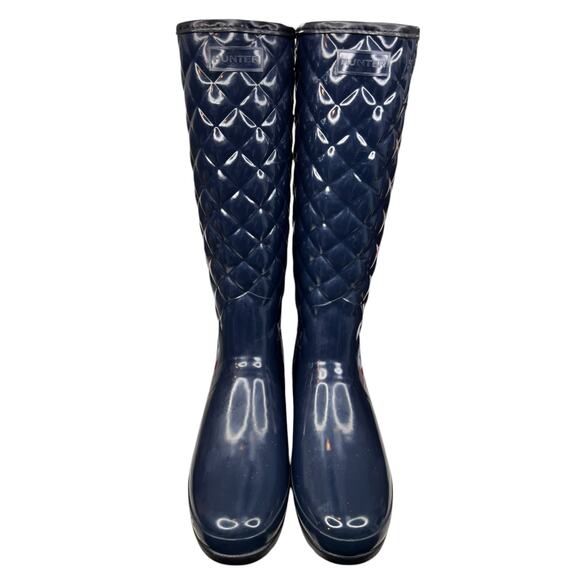 Hunter Women's Blue Glossy Quilted Waterproof Rain Boot Size US 10 - Picture 7 of 10